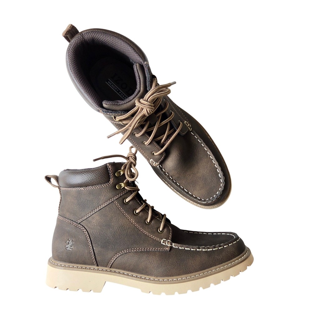 IZOD Miles Mens Brown Moc Toe Lace Up Boots Memory Foam Size 11 M 1917427